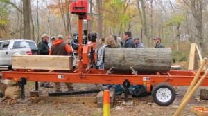 Jim teaching the West Haven High School wood shop about how the wood is cut and safety issues that come with the use ofthe sawmill.